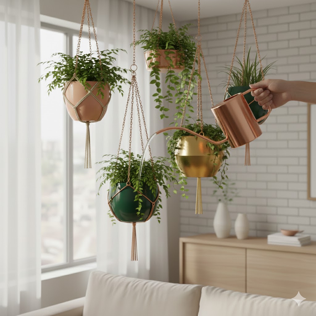 Proper watering technique for hanging plants